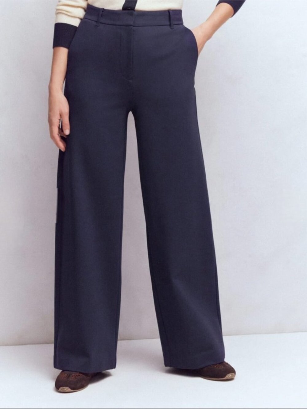 Boden Belgravia Ponte Navy Blue High Rise Wide Leg Trouser Pants Size 10